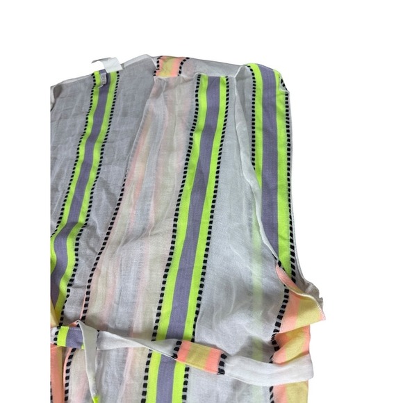 Beca Beach Cover Up Womens XS Neon Stripe Belted Lightweight Fringe Tassel Boho - Picture 9 of 10